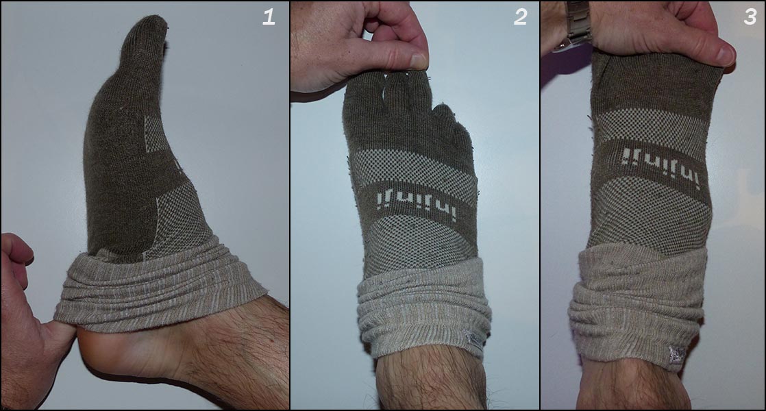 Les 3 étapes en images pour enlever les chaussettes à 5 doigts sans les déformer ou tirer trop fort